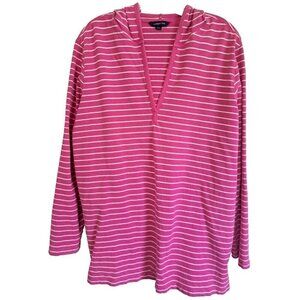 Lands' End Women's XL 18-20 Pink Striped Long Sleeve Hoodie Pullover